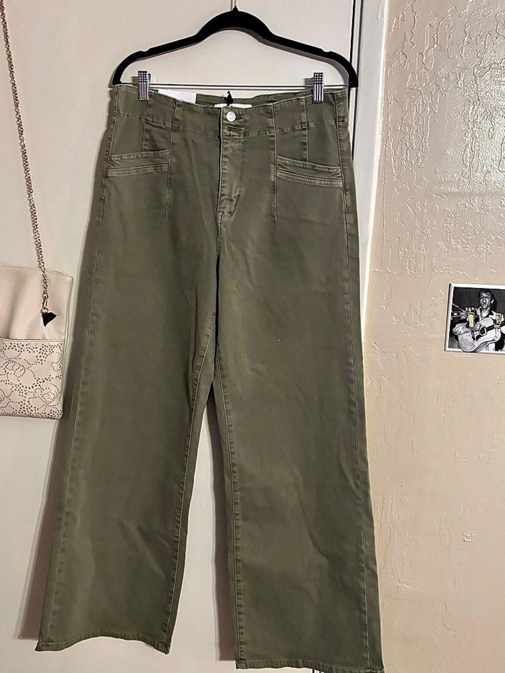 Mica Denim NWT High Rise Wide Leg Pants Olive Green Cargo Retro Utility 31(12)
